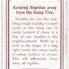 Keeping Reptiles away from the Camp Fire.