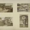 Views and a Japanese Woman : A Temple, Torii (a Sacred Arch), a Row of Houses, and a Japanese Woman with an Umbrella