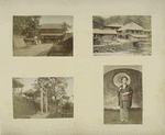 Views and a Japanese Woman : A Temple, Torii (a Sacred Arch), a Row of Houses, and a Japanese Woman with an Umbrella