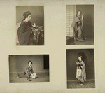 Japanese Women Wearing Kimono : Playing Origami (Paper Folding), Combing Her Hair, Writing, and Having an Umbrella