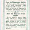How to Sharpen a Knife.  How to Measure with Coins.