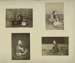 Japanese women wearing Kimono and a man Dinking Sake : Washing, Playing the Koto, Taking a Rest, and Drinking Sake