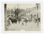 Headquarters Co., 39th Infantry, in foregroud marching through (4th Division) Kaisersech, Rhine Province, Germany.