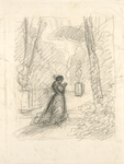 Drawing of a woman in a park, on the verso of B359.