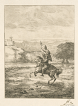 Un cavalier coiffé d'un turban, tenant un drapeau.
