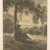 [Un homme assis au pied d'un arbre, tourné vers la droite.]