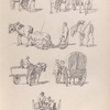 Horses pulling carts, hay, sleds, and wagons
