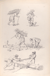 [Men carrying firewood. Men sawing a log.]]