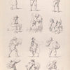 Men carry heavy sacks or bundles of grain. A man rests on a sack