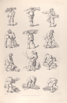 Men bundling, carrying, sorting, or chopping firewood