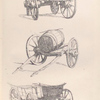 Wagons (front and back view). A barrel on a cart.