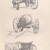 Wagons (front and back view). A barrel on a cart
