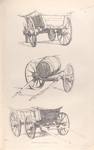 Wagons (front and back view). A barrel on a cart