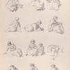 Women sitting on the ground, women bending or kneeling