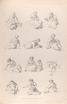 Women sitting on the ground, women bending or kneeling