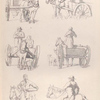 [Men driving horse drawn carts. Men on horseback.]]