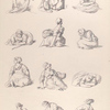[Women picking up cloth. Women laying or sitting on the ground.]]