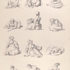 Women picking up cloth. Women laying or sitting on the ground
