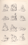 Women picking up cloth. Women laying or sitting on the ground