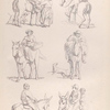Men and women riding horses, mules