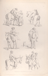 Men and women riding horses, mules