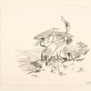 Trois grues au bord de la mer.