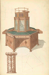Octagonal writing cabinet and bookcase.
