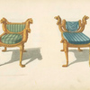 Two chairs with animal motifs.