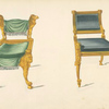 Two gilt chairs with lion, camel motifs.