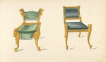 Two gilt chairs with lion, camel motifs.