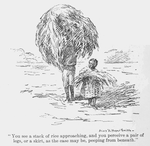 You see a stack of rice approaching, and you perceive a pair of legs, or a skirt, as the case may be, peeping from beneath. "