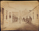 [Soldiers] Home, New York Avenue [Washington, D.C.] [Group of civilians and invalid soldiers on porch and wooden walkway of lodgings]