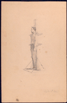 Andrometer. No. 3. April 8th 1865. [Man standing in body measuring instrument.]