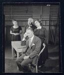 Elliott Nugent, Geraldine Fitzgerald, and unidentified actors in rehearsal for the stage production Build With One Hand