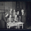 Elliott Nugent, Geraldine Fitzgerald, and unidentified actors in rehearsal for the stage production Build With One Hand