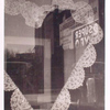 Exterior, window display of heart made out of doilies