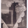Exterior, window display of heart made out of doilies
