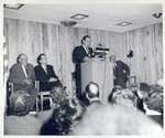 Grand Concourse Dedication: Mayor Wagner, speaking; (l-r) Commissioner Zurmuhlen; Mr. John Mackenzie Cory, Chief of the Circulation Department; Mr. Samuel P. Tolesano, Secretary to Borough President Lyons