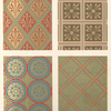 Diaper patterns in gold on rich coloured grounds....