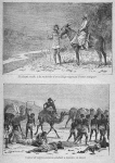 Traitant arabe, à la recherche d'un village nègre qu' il veut attaquer. ; Convoi de nègres esclaves conduit à travers le désert.