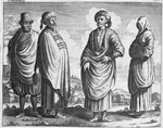 Three men and a woman in clothing and dress