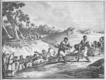 Men carrying corpse to burial site.