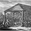 Group of men and women under dwelling participating in rites & ceremony.