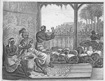 [A group of men bowed down participating in ceremony.]