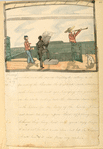 Viewing the coasts by the Chart [One person reading the map, one looking through the telescope and the other watching them.]