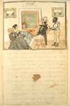 Cards [Two women and a man play cards, while a waiter serves drink.]