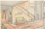 Départ d'escalier et partie de vestibule. Détail....