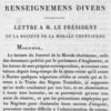 Traite des noirs. Correspondance et renseignements divers. Lettre a M. le President de la Societe de la morale chretienne.