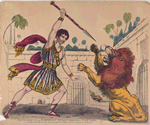 Monsieur Martin as Sadhusan encountering the wild lion. [In Hyder Ali]