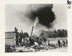 The American advance in the Argonne region. France. Sept. 26, 1918. With a deafening roar this 14" railroad gun, manned by American coast artillerymen, sends its projectile into the enemy's lines. [...]